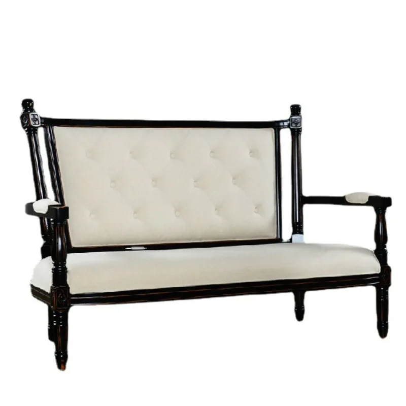 French country solid wood sofa, Mediterranean double fabric sofa, American style club model room furniture