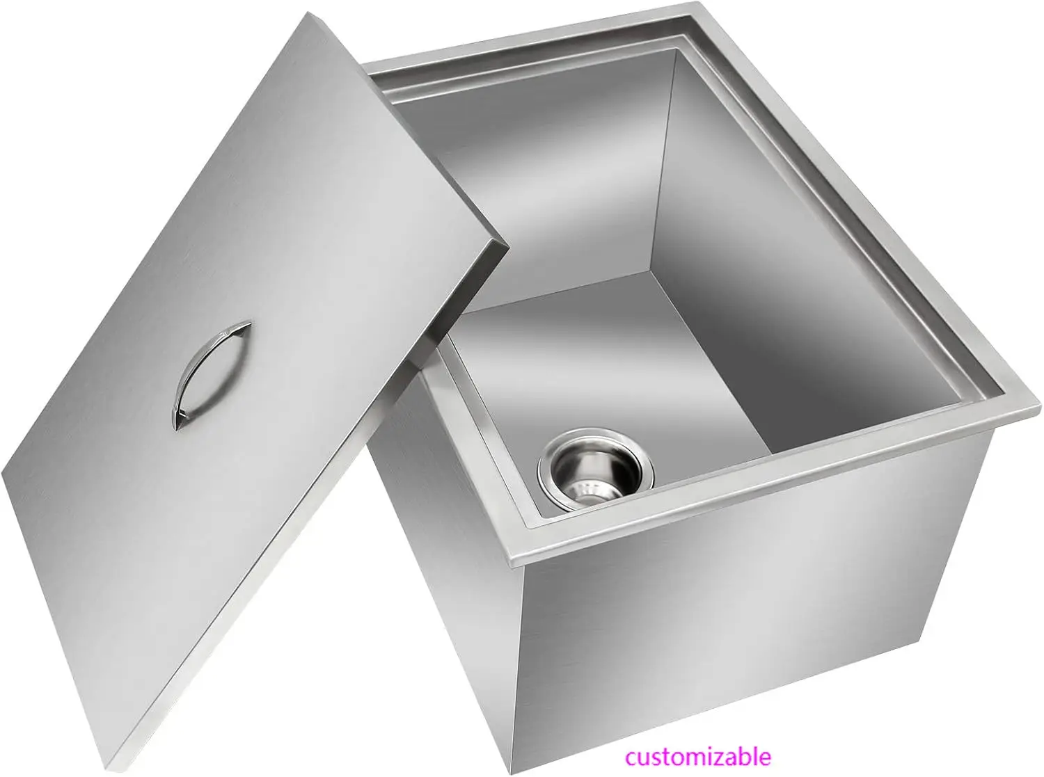 

23L x 17W x 12H Inch Stainless Steel Ice Cooler with Removable Cover, Drop in Ice Bin Included Drain-Pipe & Drain Plug