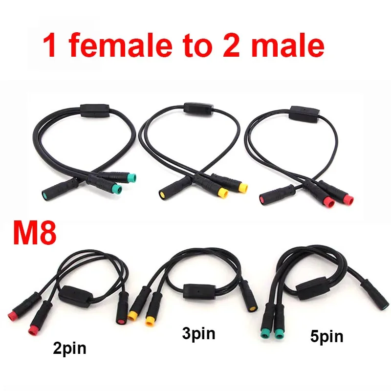 2pin 3pin 5pin M8 DC splitter Julet waterproof 1 female to 2 male Ebike sensor Connector Cable Electric Bicycle Butt Joint Plug