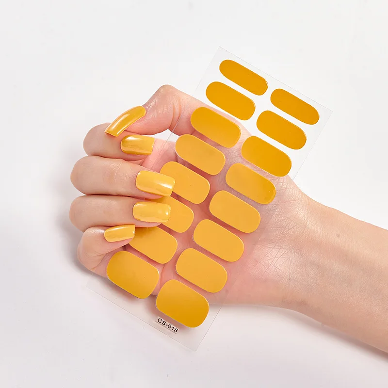 Hot Sales 16 Tips Volledige Cover Gradiënt Nail Stickers Multi Kleur Zelfklevende Slider Geen Uv Lamp Uitgeharde Druk op Nail Decal