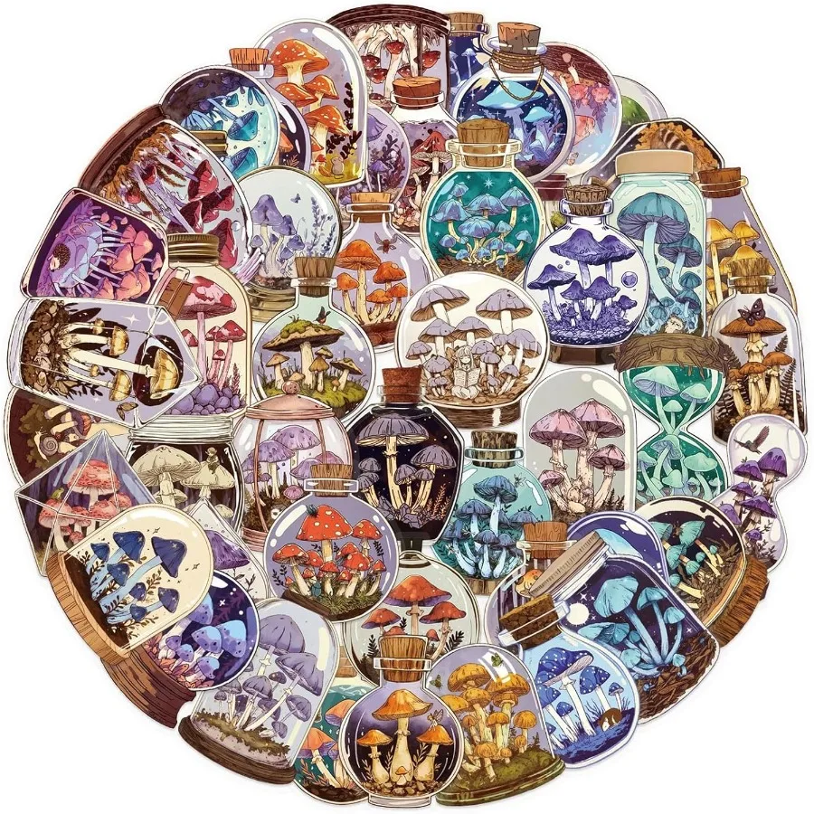 50 قطعة ملصقات الفطر خمر لأجهزة الكمبيوتر المحمول الجمالية نابض بالحياة واضح الفطر الشارات لزجاجات المياه المجلات هدايا الحفلات