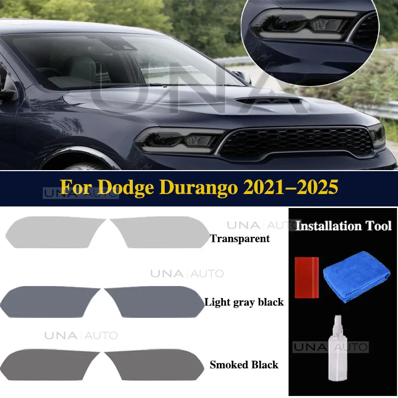 For Dodge Durango 2021-2025 TPU Headlight Car Pre Cut Protect Film Transparent Smoked Black exterior Car Accessories Sticker