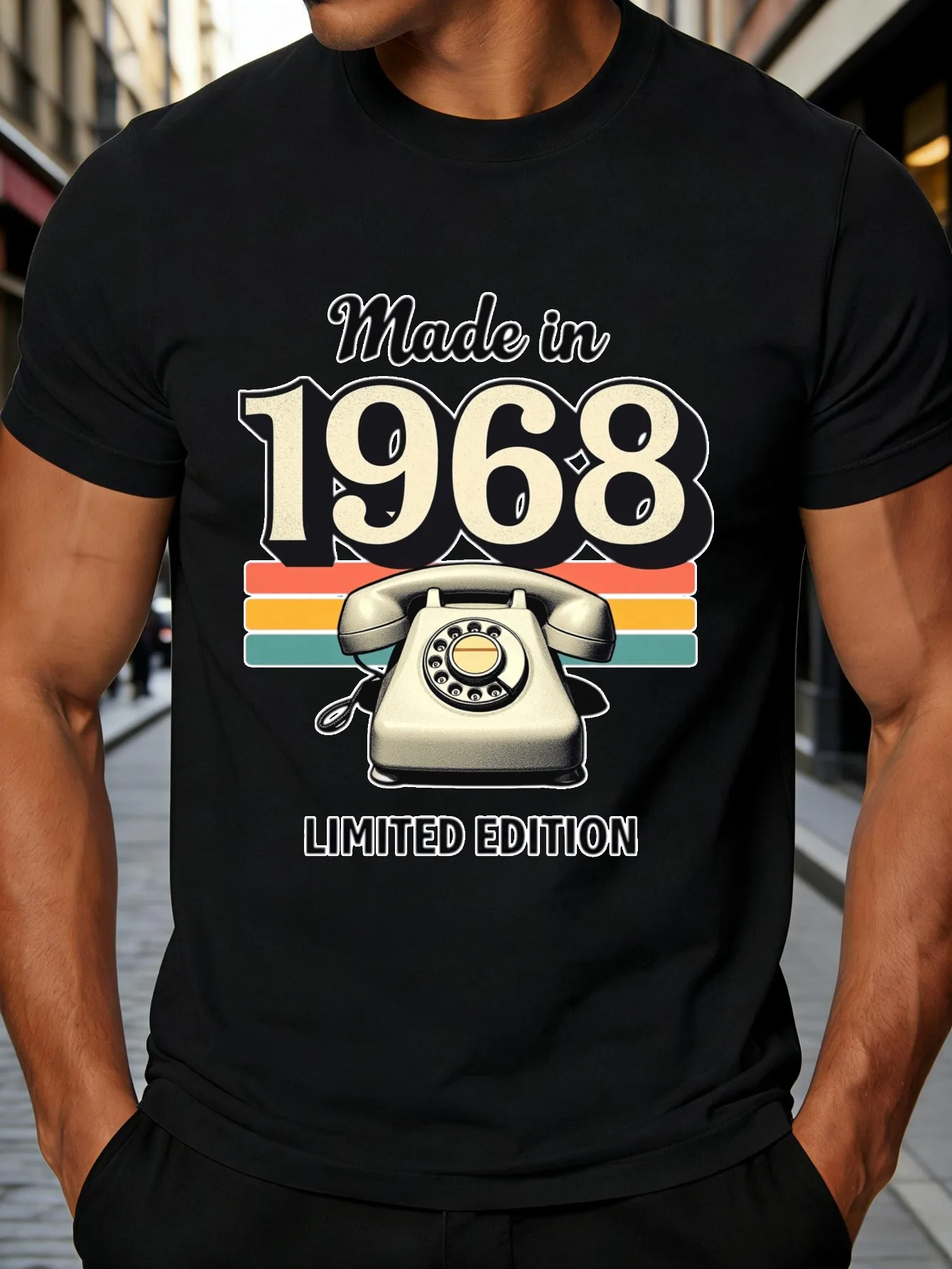 Retro Nostalgic Style Men's T-Shirt, 1968 Limited Edition, Classic Dial Telephone Design, Suitable for Casual Wear and Summer Outfits, Ideal Gift for Birthdays or Anniversary Celebrations