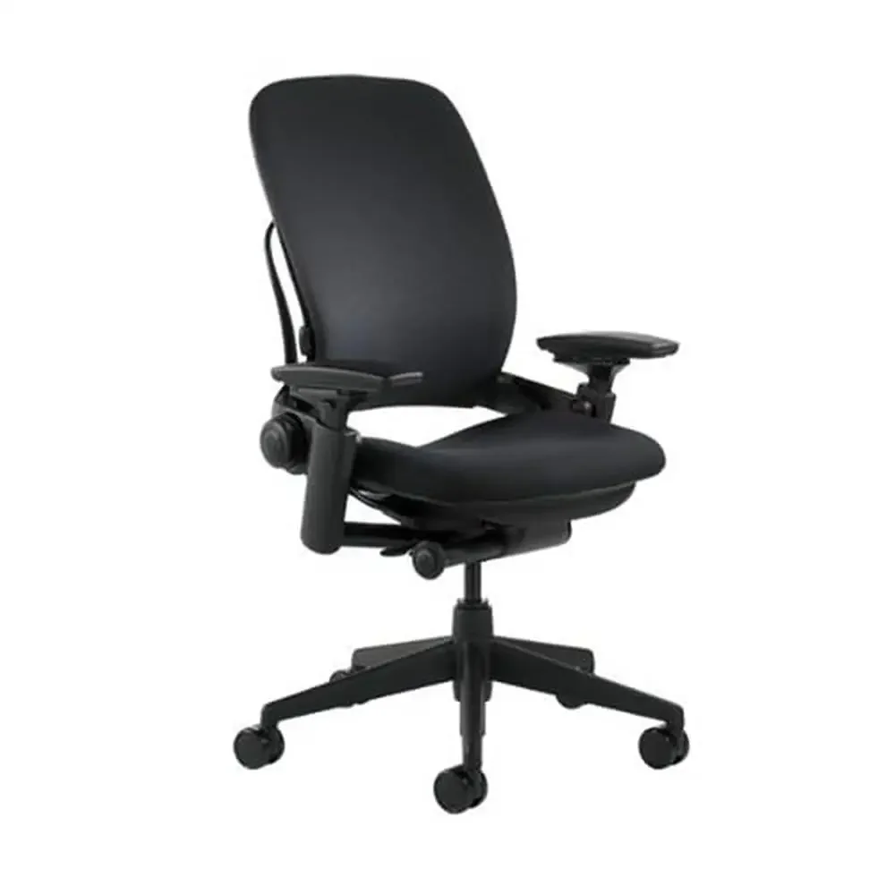 

Ergonomic Steelcase Leap V2 Chair Black Adjustable Arms Memory Foam Seat