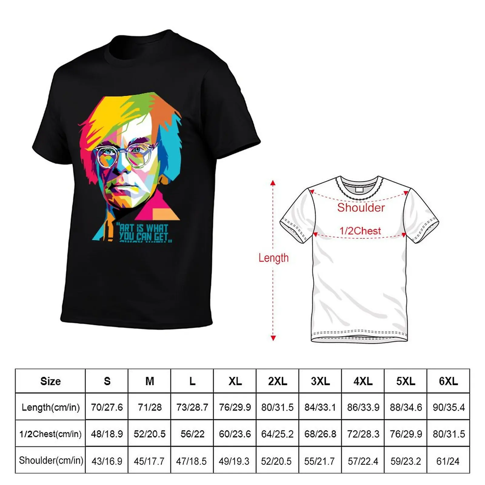 Andy Warhol in Posters Pop Art (WPAP) T-Shirt hippie clothes Aesthetic clothing slim fit t shirts for men