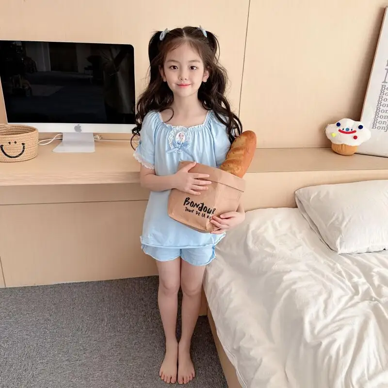 

Пижама Frozen Elsa из чистого хлопка для отдыха и досуга, с короткими рукавами, модный комплект Disney Zootopia, удобная милая пижама с мультяшным рисунком для девочек