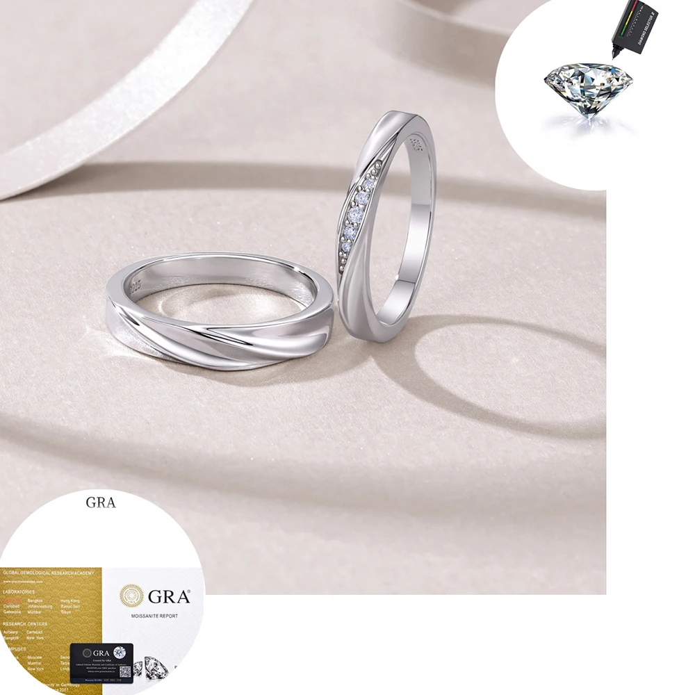 New Trendy Luxury 925 Silver Moissanite Rings for Women Men Dazzling Delicate Couple Ring Wedding Valentine's Day Jewelry