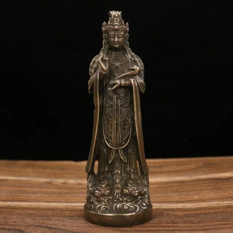 Antiqued yellow of the Goddess , bronze Mazu Buddha statue, home decoration