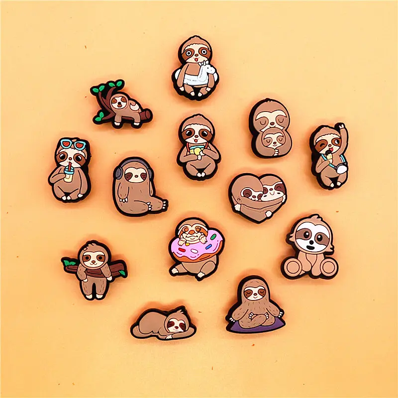 1pcs Funny Animals PVC Shoe Charms Accessories Cartoon Sloth Shape Pin Clog Clip Jean Upper Decorations Buckle for Kids Gifts