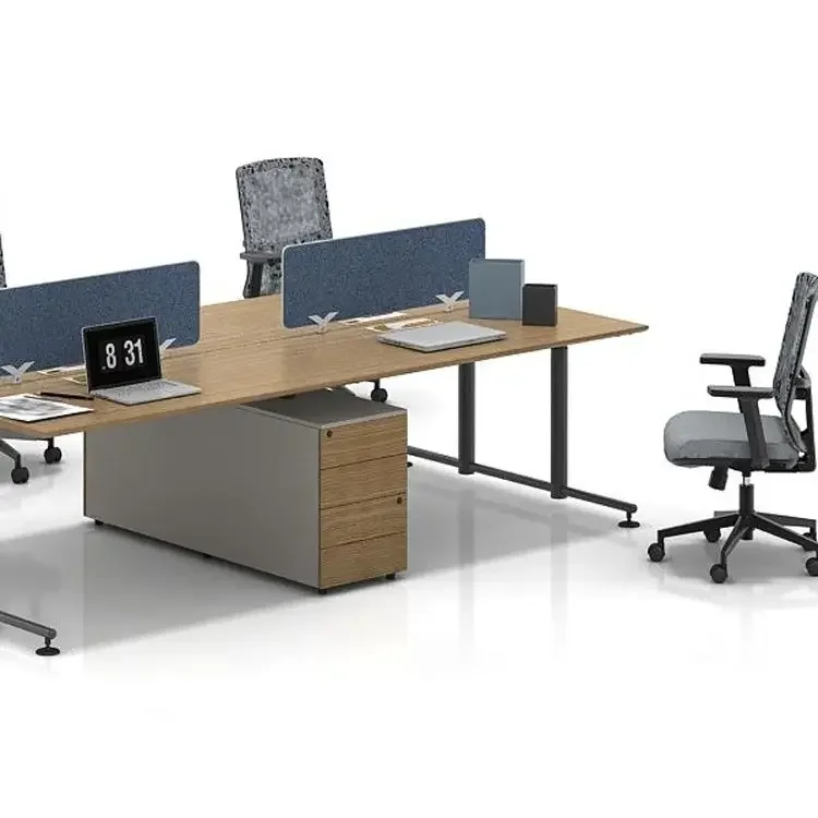 Office Staff Workstation For 4 Person Wooden Desk Office