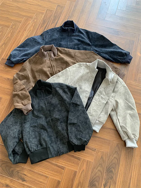 

Extra Large 300 Pou American Retro PU Leather Jaet Men Loose Trendy Brand Stand Collar Baseball Jaet Youth Sle