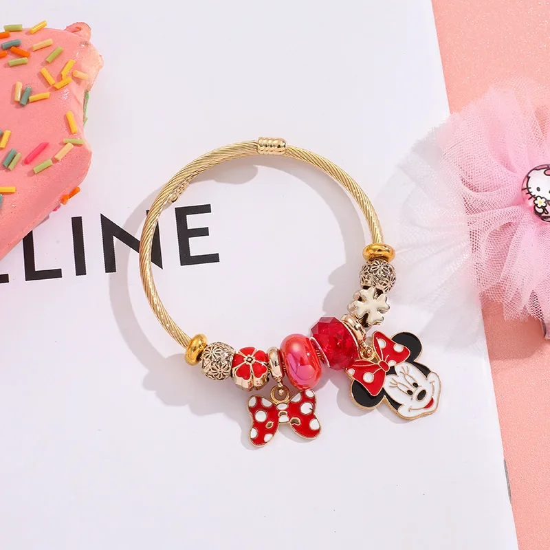 Disney Cartoon Cute Mickey Minnie Mouse Head Charm Bracelets for Women Girls Fans Lovely DIY Beads Hand Accessories Gifts