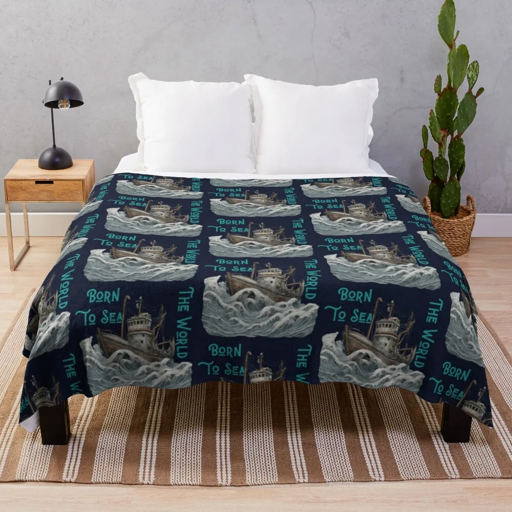 

Born to Wavy Sea Navigate a Ship Adventure on Ocean Throw Blanket bed plaid decorative Blankets