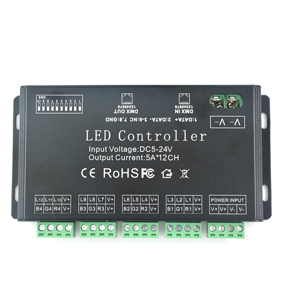 DC5V-24V 12 Channels DMX 512 RGB LED Strip Controller DMX Decoder Dimmer Driver Use for LED Strip Module