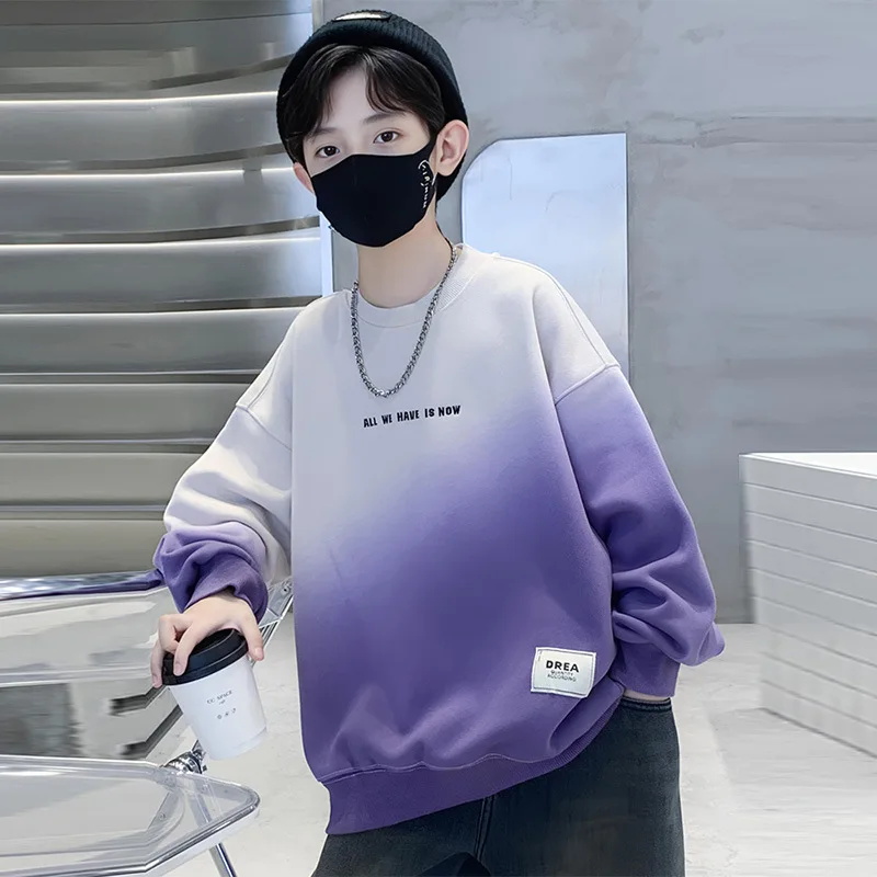 

Teenager Boys Sweatshirt Spring/Autumn Gradient Letter Pattern Kids Long Sleeve Pullover Children Tops Cotton T Shirt 6-16Yrs