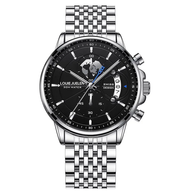

LOUIE JUELEN Hot Sale Men's 3-Eye Business Watch - Dual Strap Luminous Waterproof Quartz Wristwatch