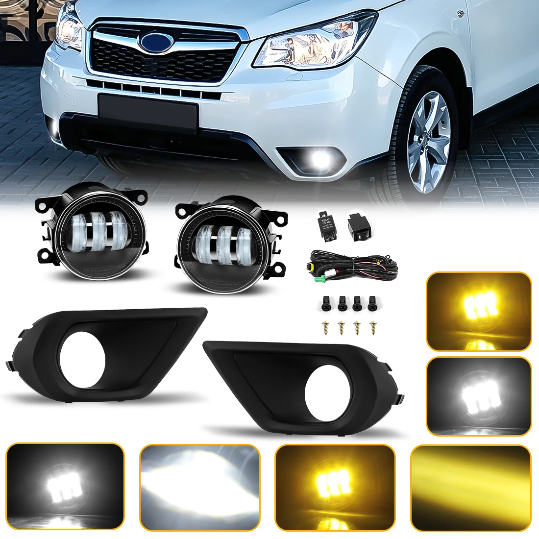 1 SET LED Fog Lamp Assembly For Subaru Forester 2014 2015 2016 Fog Light Daytime Running Light Headlight with Wiring Harness 12V
