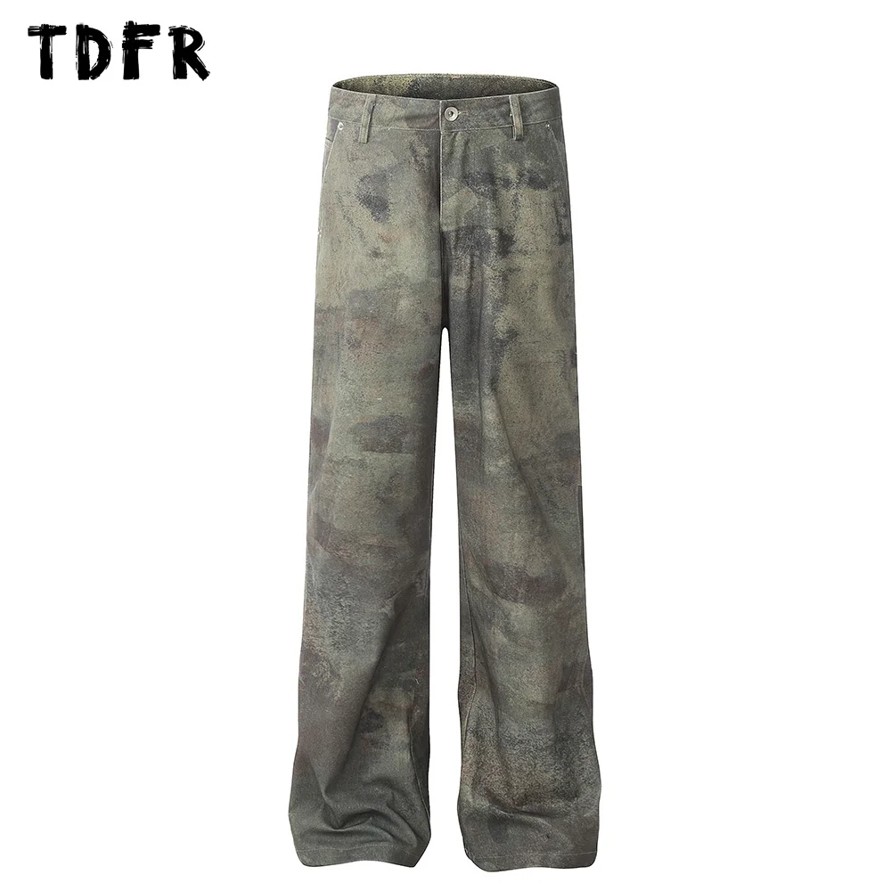 Camouflage Carpenter Pant Mens Multi-Pocket Safari Style Straight Loose Cargo Trousers Men