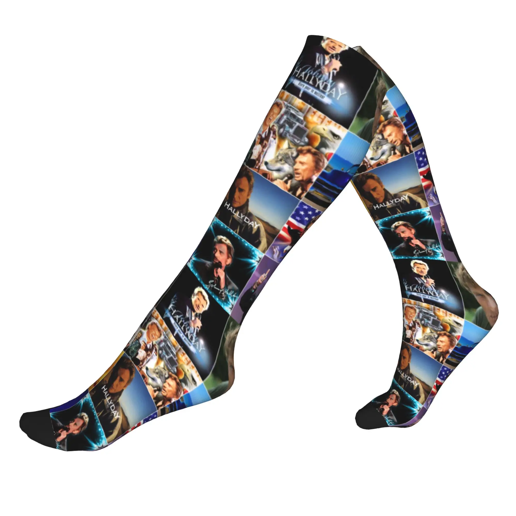 

Fashion French Rock Singer Johnny Hallyday Socks Women Men Warm 3D Printing Basketball Sports Sports Compression Socks