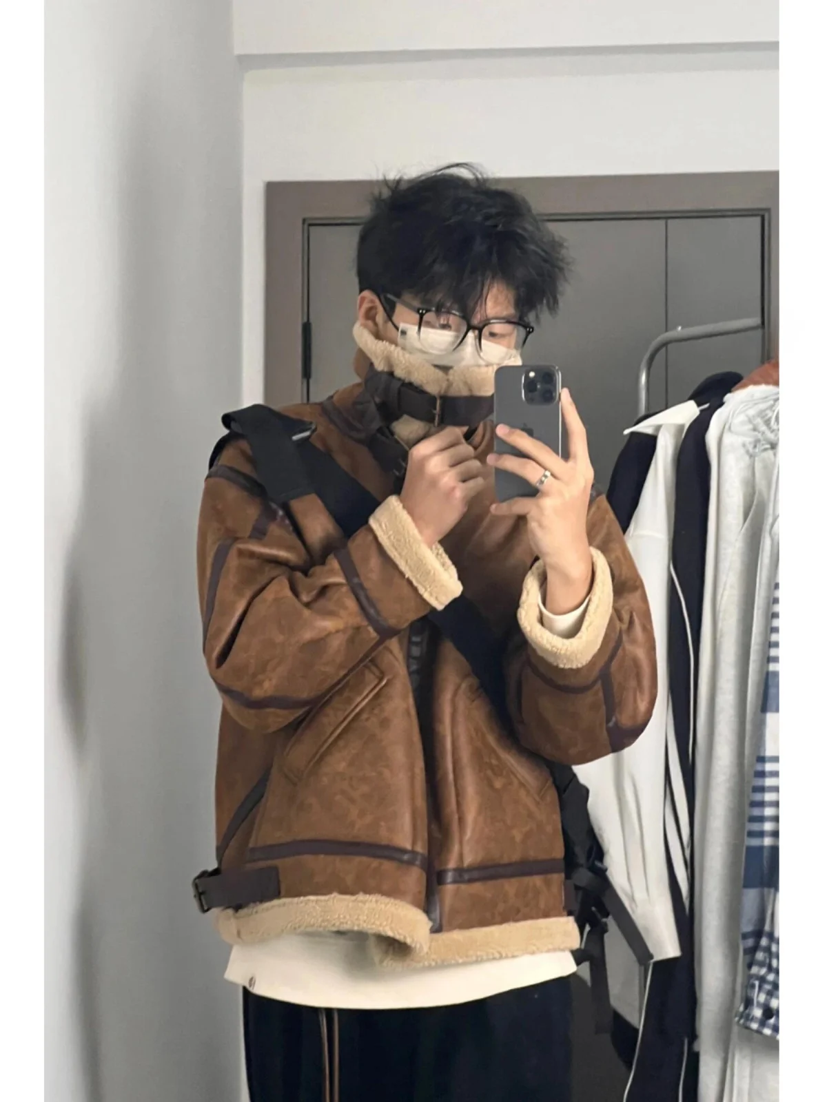 

Men's Thiened Lamb Fur Jaet Winter Warm Cotton Coat Retro Northeast Cold Resistant Outerwear Cleanfit Long Sve Zipper ...