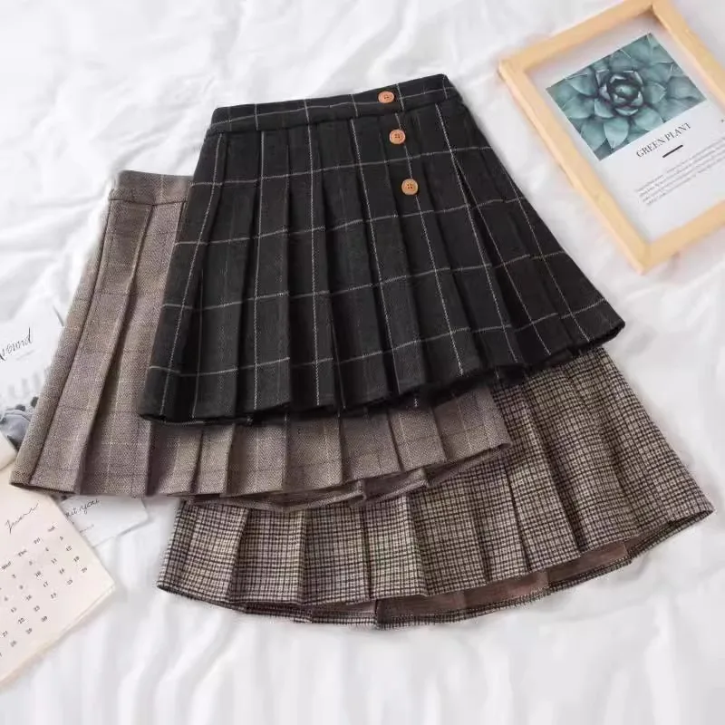 UNITIM Kids Girls Half-length Skirts Autumn Children Girls Pleated Skirts Winter Fleece Thicken Young Teenagers Girls Skirts