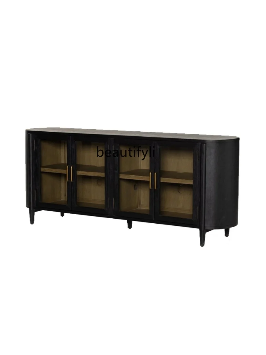 

Mobile TV americano in legno massello rovere soggiorno ad arco curvo retro floor locker