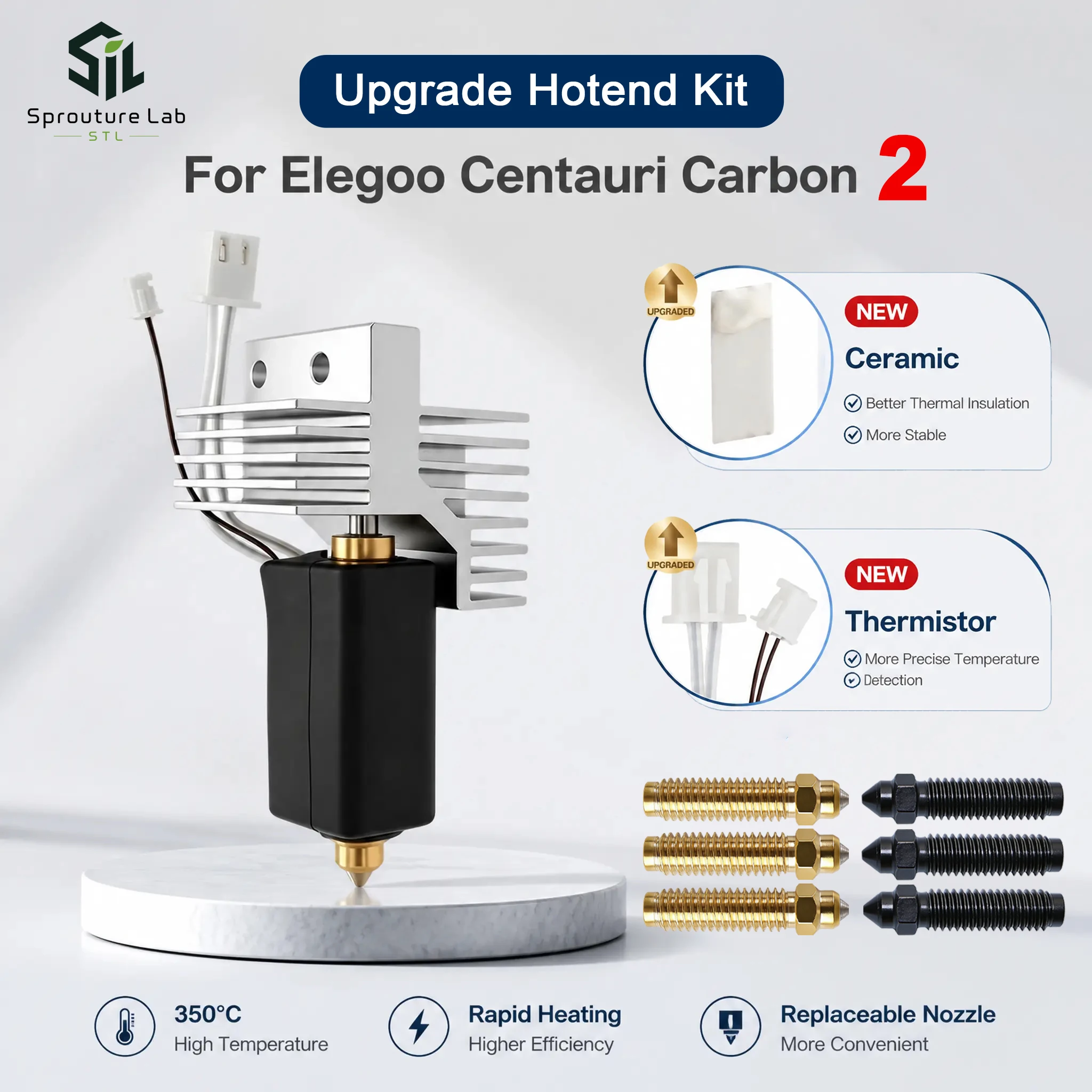 Verbessertes Keramik-Hotend für Elegoo Centauri Carbon 2 Druckkopf Hotend-Kit Heißend aus gehärtetem Stahl mit Stahldüse 3D-Drucker-Teile