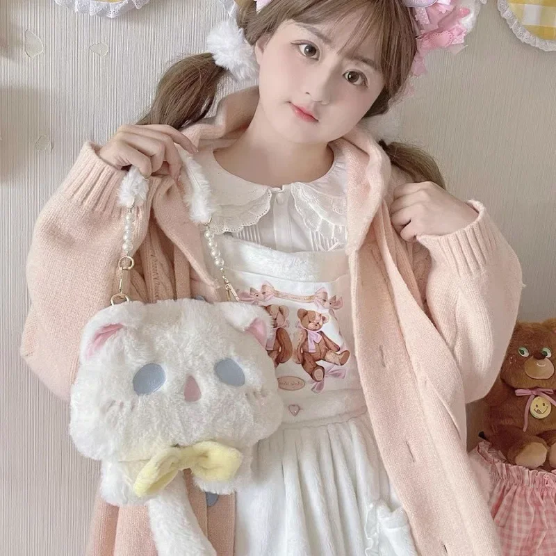 Women Cute cat shoulder Bag 2024 girl Lolita Plush doll Bag lady cartoon handbag