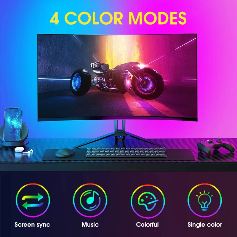 RGB Computer Monitor Sync LED Backlight with Adhesive, Immersion PC Rhythm Strip Light for Gaming Room Decor, Christmas Gifts