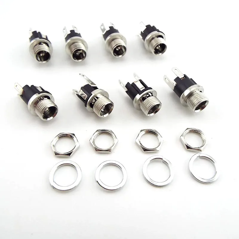 2/5/10x 5.5 X 2.1mm DC Female Power Charging Port Jack Panel Mount Terminal 3 Pin 5.5 2.1mm Socket Electrical DC Jack Connector