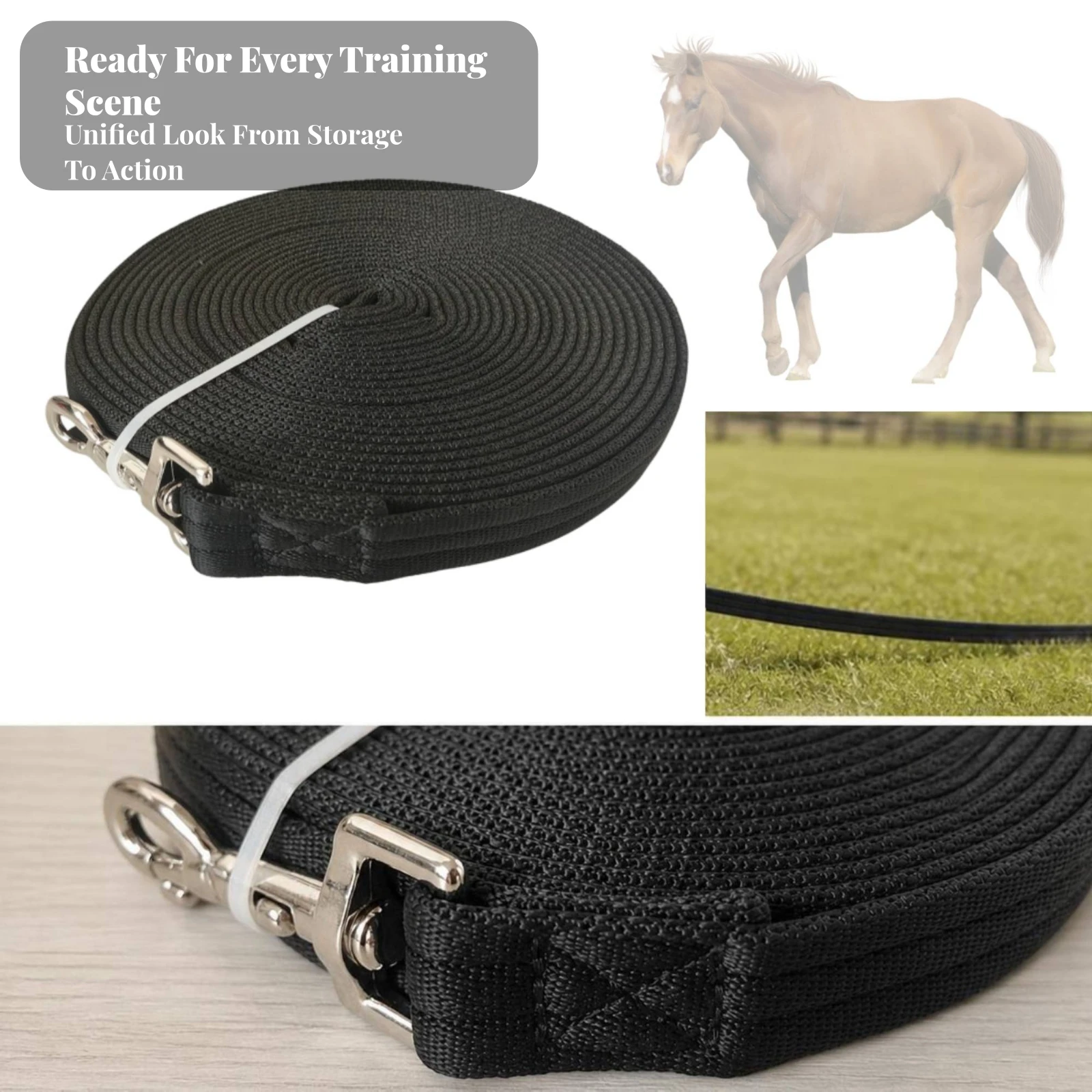 Horse Lead Rope with Metal Buckle Secure Strap Lead Rope with Clip Long Training Line with Snap Soft Tack Strong