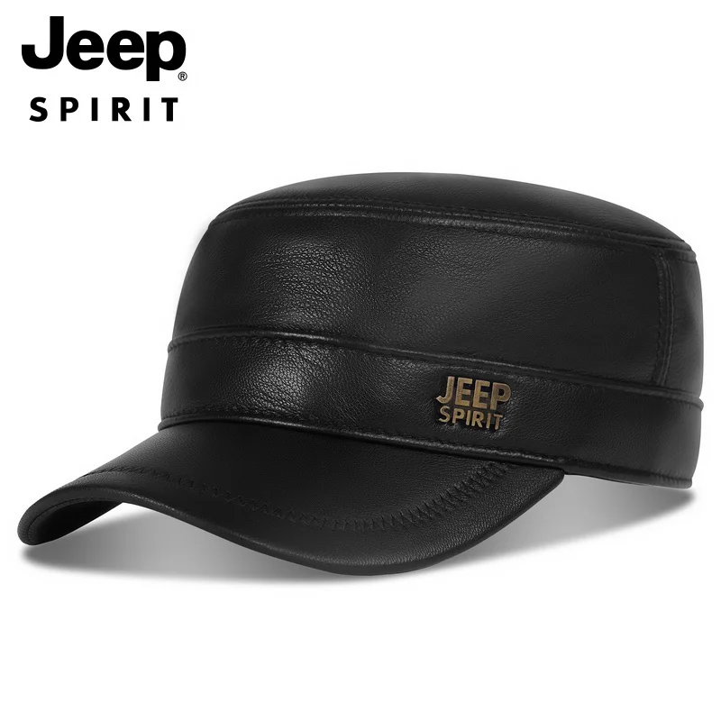 

Jeep Men's Genuine Sheepskin Flat Top Leather Cap Golf Cap Baseball Cap Trucker Hat, Ideal Gift Choice for Men