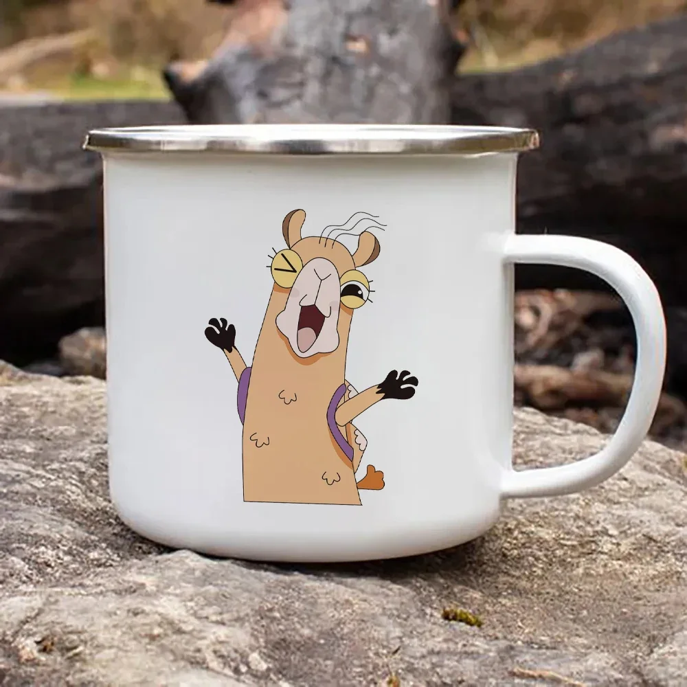 Cartoon Happy Alpaca Enamel Mug Best Gift for Friends Metal Cup Unusual Tea Cup of Coffee Original Breakfast Cups and Mugs Beer