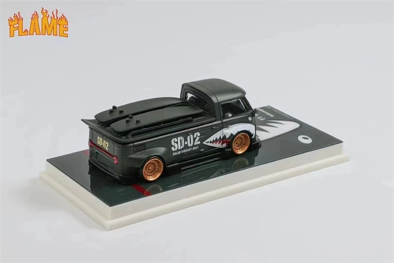 Flame 1 64 Volkswagen Caminhão captador de corpo largo modelo VW T1 Kombi Shark Juice Livery, verde fosco
