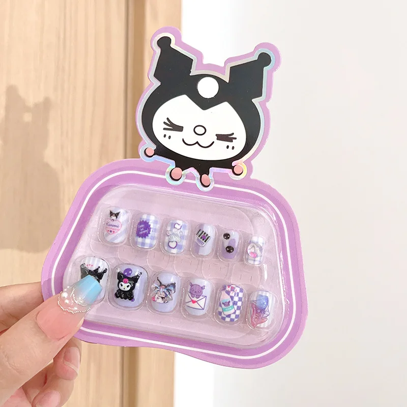 Pegatina de uñas de dibujos animados para niños, calcomanías autoadhesivas de Hello Kitty, Cinnamoroll, Kuromi, regalo de juguete para niñas