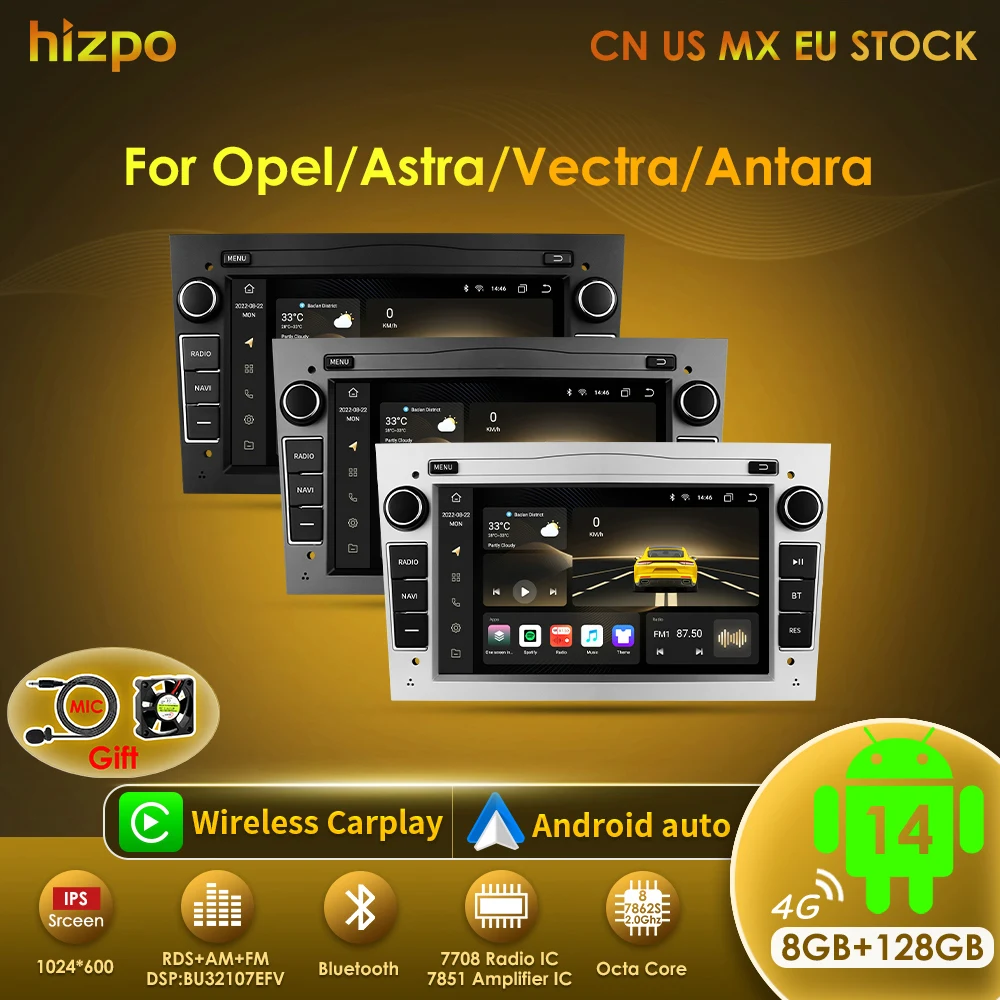 Hizpo Car Radio Multimedia Android 14 For Opel Astra H J 2004 Vectra Vauxhall Antara Zafira Corsa C D Vivaro Meriva 2din Player