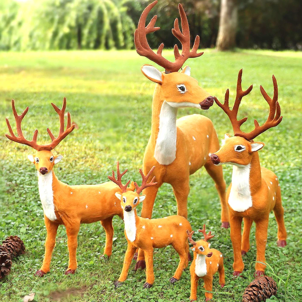 Christmas Plush Plastics Reindeer Fairy Garden  Artificial Deer Figurines Shop Window Showcase Home Decoration Accessories Elk