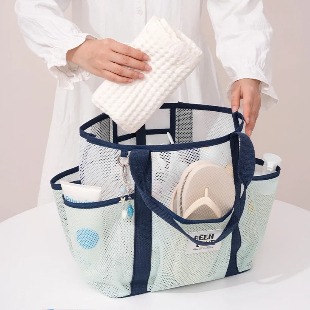 

New Portable Handbag Mesh Large Capacity Mesh Wash Bag Beach Bag Outdoor