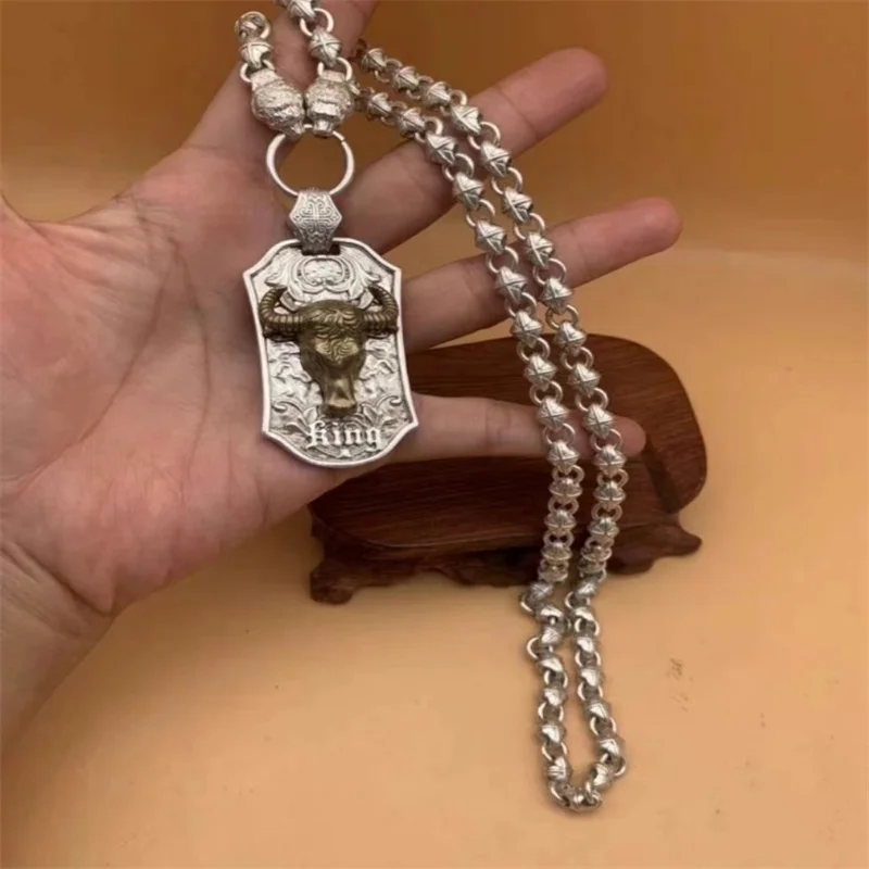 Little Fairy/Tibetan Silver Seiko Domineering Divine Bull Necklace Pendant Personalized Versatile Fashion Men Women Couples Gift