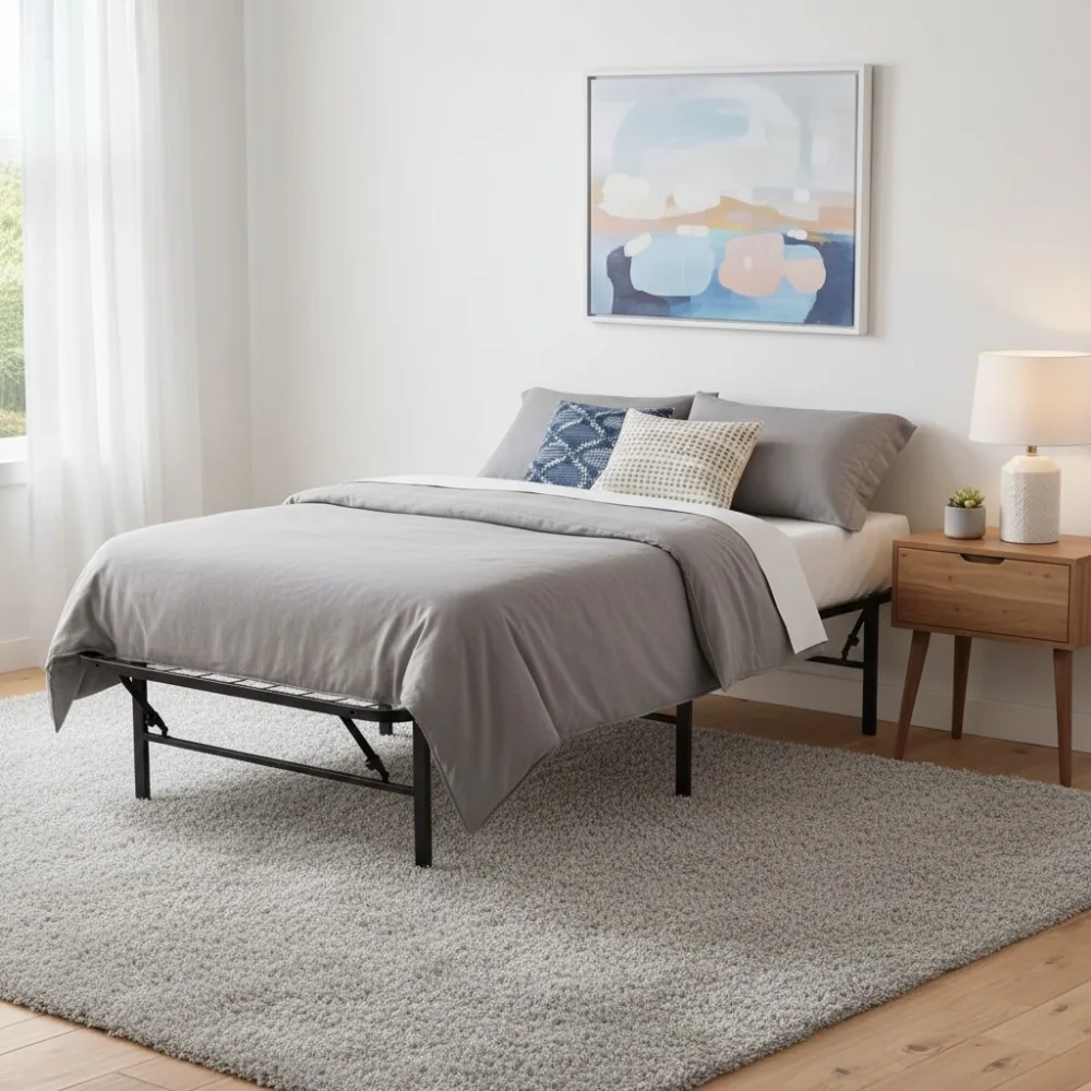 

Folding Metal Platform Bed Frame - No Box Spring Needed - Underbed Storage - Tool-Free Assembly - Twin Size