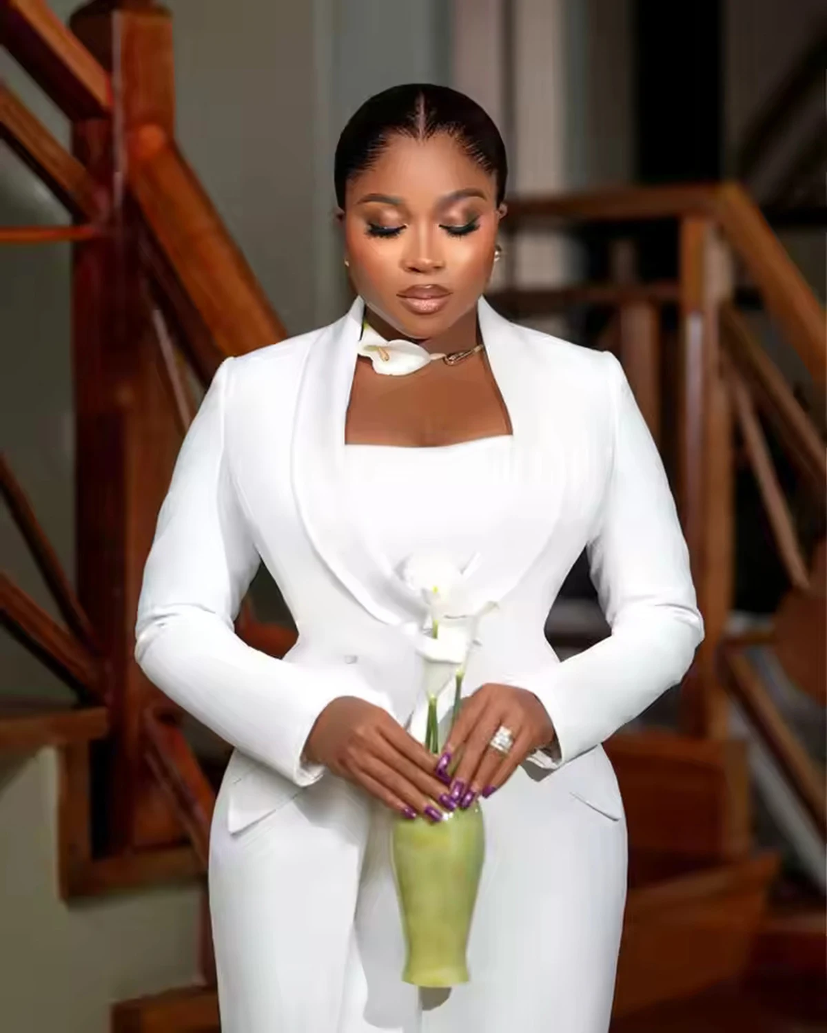 Elegante schede dames blazerjurk uit één stuk vloerlengte hoge split bruiloftsgastjurk op maat gemaakte formele feestuitloper