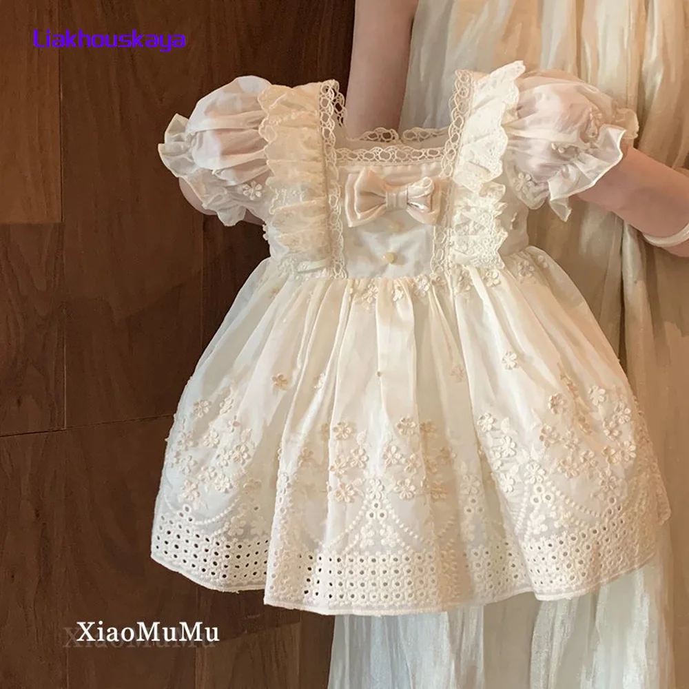 French Lolita Princess Dress For Girls 2-7Y 2026 Summer New Lace Ruffle Tutu Gown Toddler Birthday Wedding Party Sweet Formal