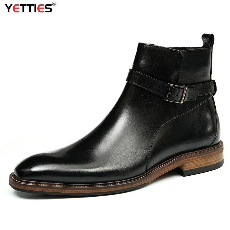 

British Style Pointed Toe Chelsea Boots Men Genuine Leather Formal Ankle Boots Winter Business Dress Shoes with Calfskin Lining