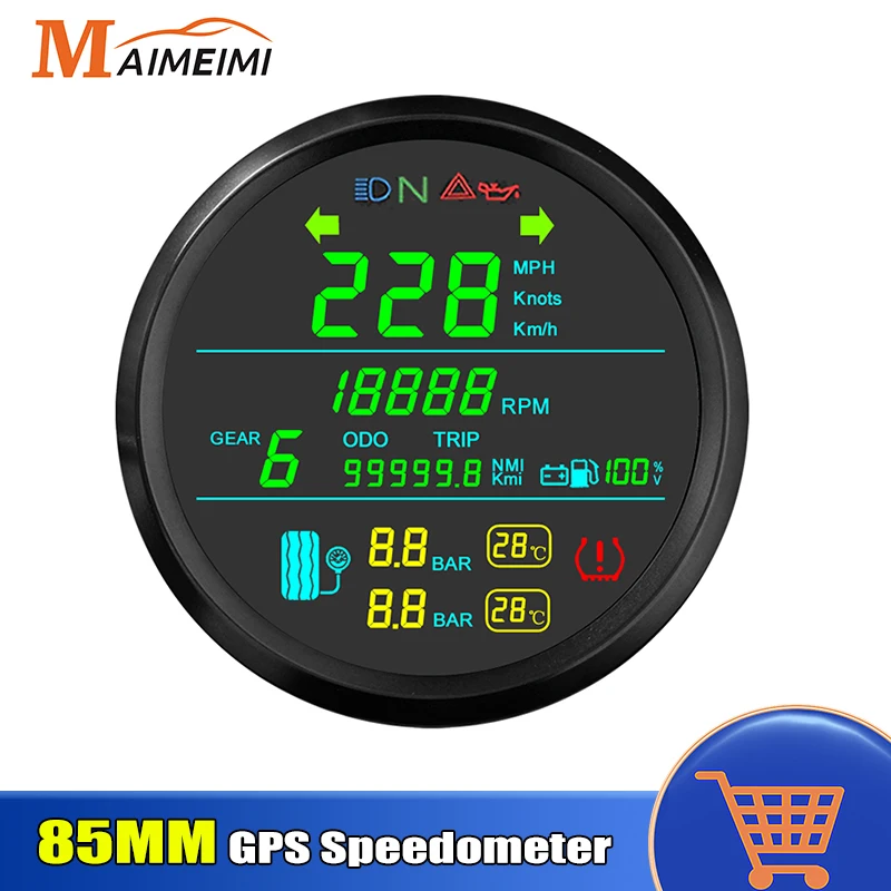 85mm Motorcycle GPS Speedometer Odometer Tire Pressure Tachometer Fuel Level Gauge Volt Gear For 12V 24V Motorbike Customized