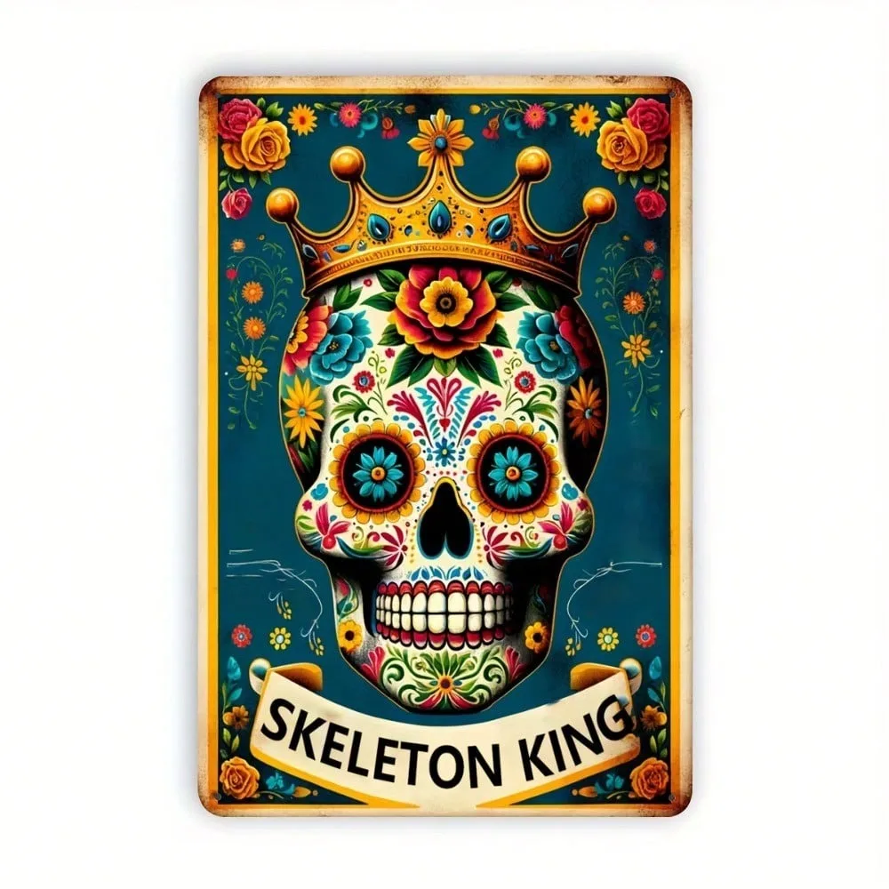 

Vintage Gothic Metal Tin Sign 8x12 Inches Retro Skull Crown Rose Wall Art Decor for Home Bar Cafe Bedroom Kitchen