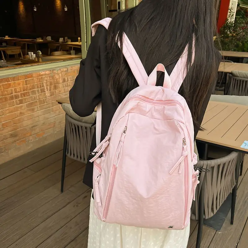 1pcs Unisex Backpack Simple Pure Color Travel Large Capacity Nylon Shoulder Bag for Middle And High School Students