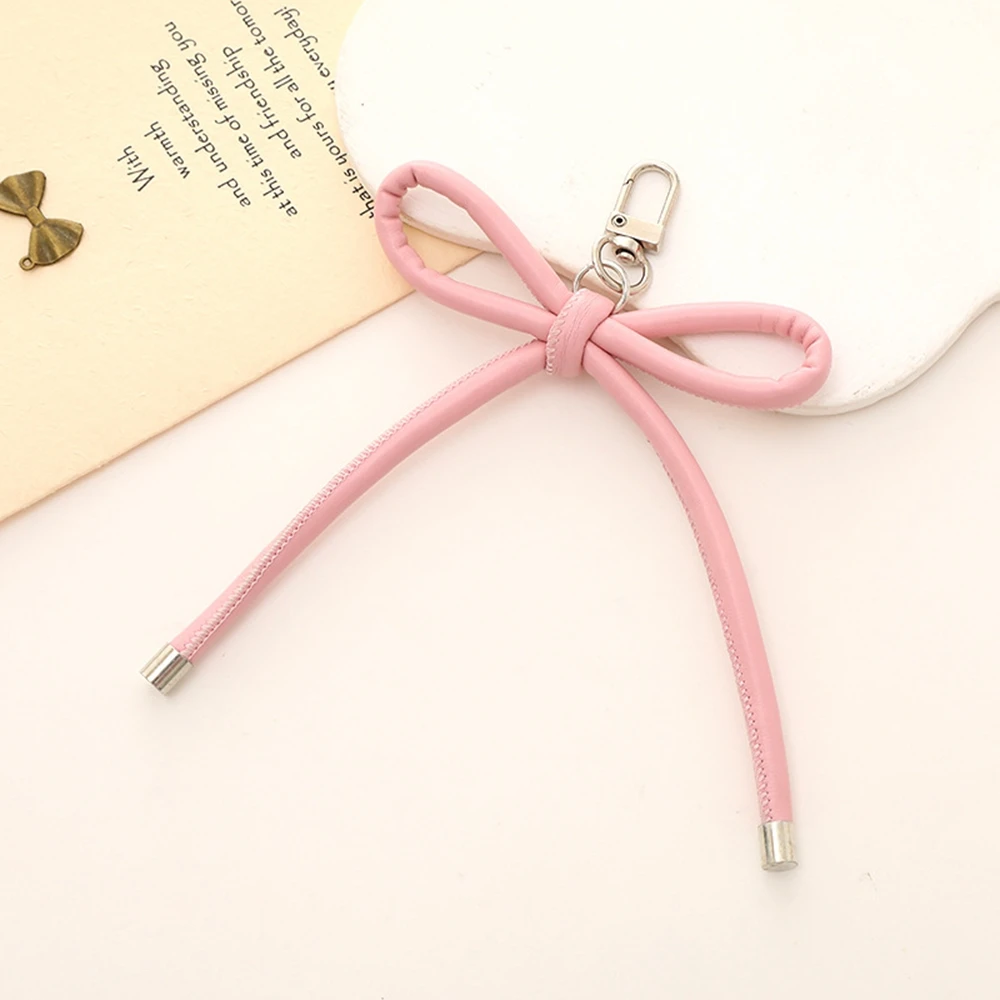 Y2K Grunge Leather Bow Keychain Vintage Harajuku Charms Bag Pendant Mobile Phone Pendant Accessories Korean Fashion