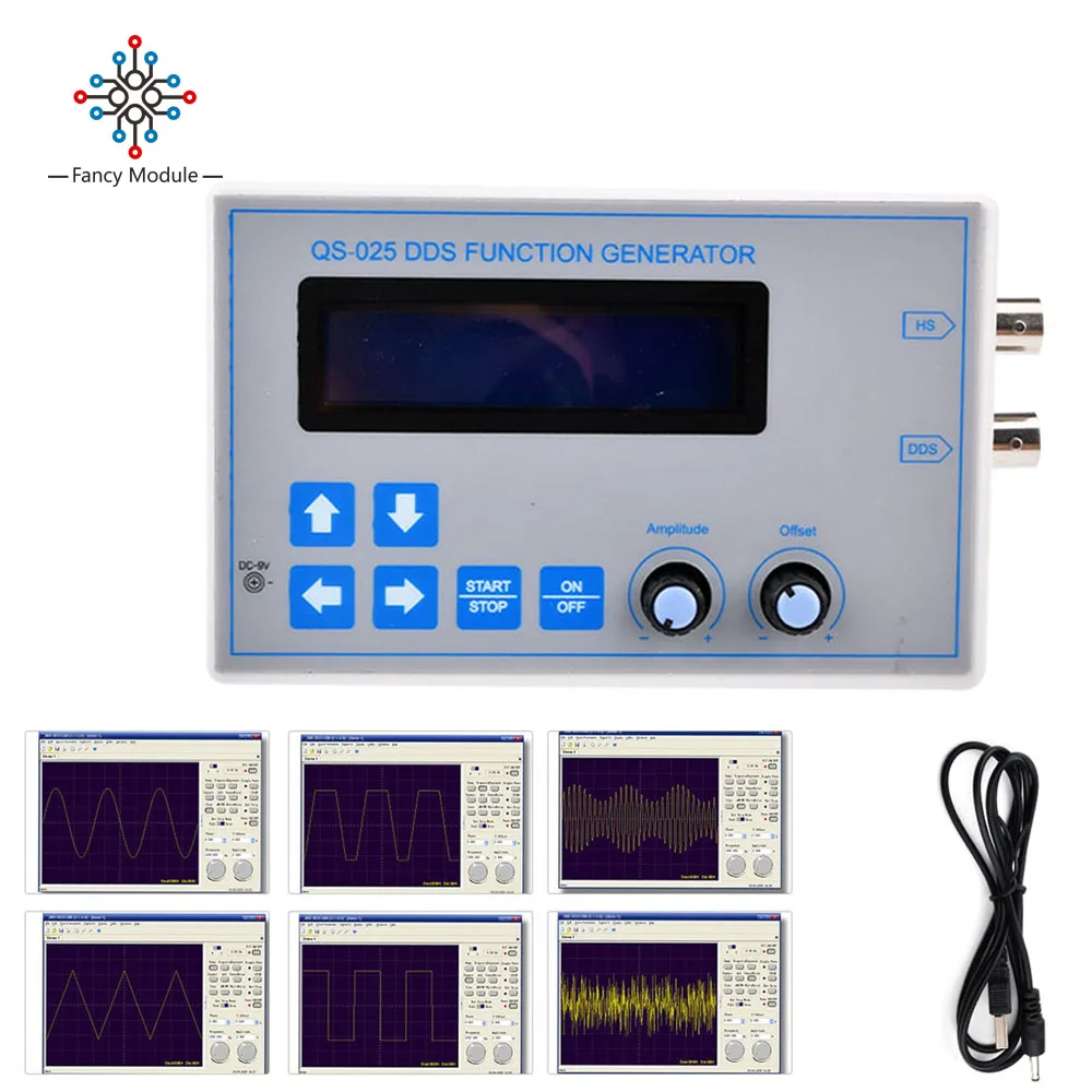 LCD Display DDS Function Signal Generator Frequency 1HZ-65534HZ DC9V Signal Generator Sine Triangle Square Wave with Power Cable