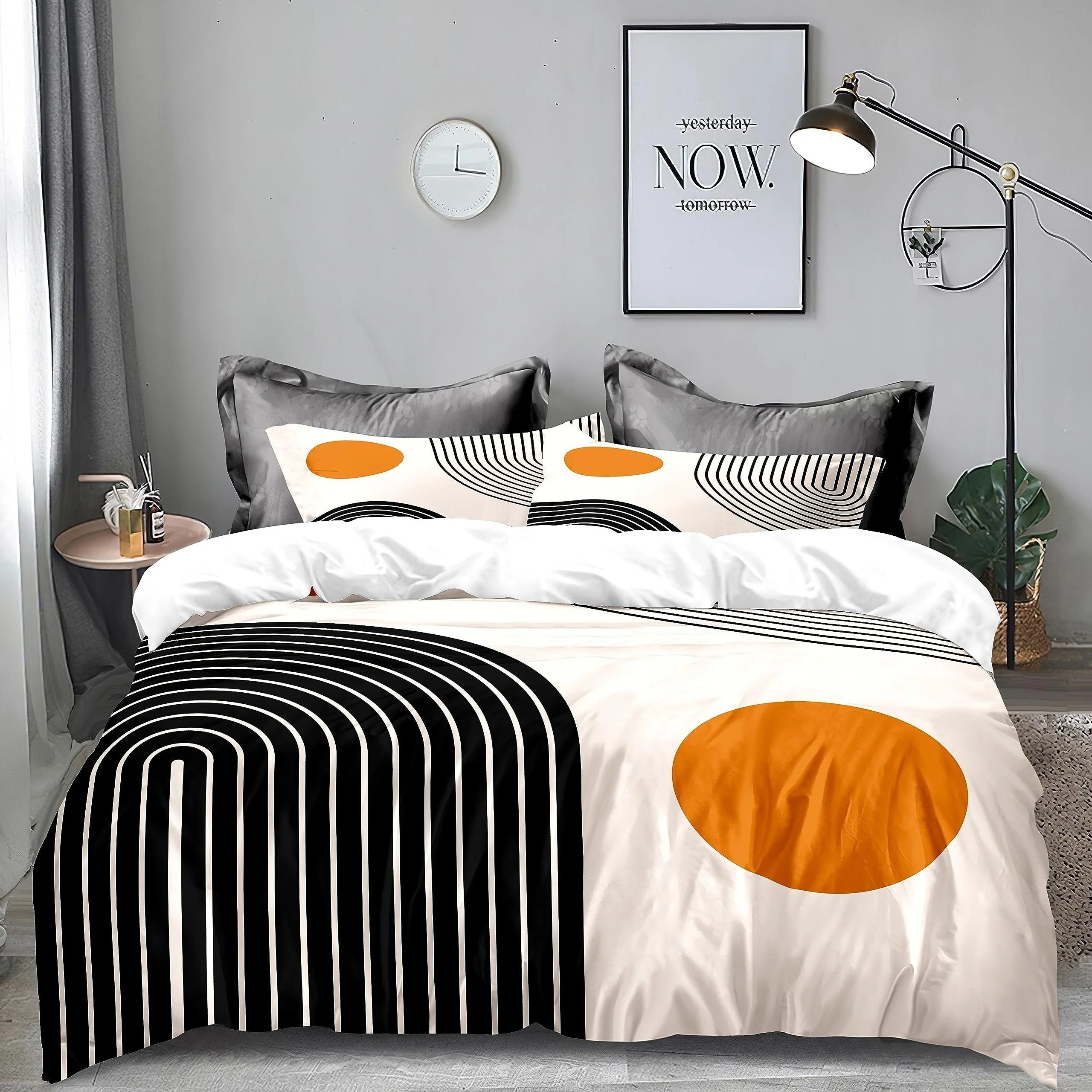 

Mid Century Modern Duvet Cover Set Abstract Geometric Balance Shapes Rainbow Sun Circles Boho Duvet Cover Soft Bedding Sets