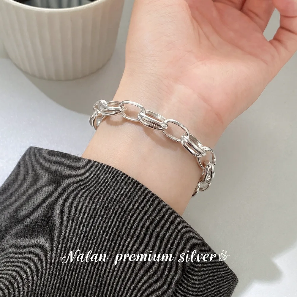 S925 Silver Double Oval Plate Bracelet Nickel Free Hypoallergenic Minimalist Wholesale Dainty Stacking Jewelry for Women